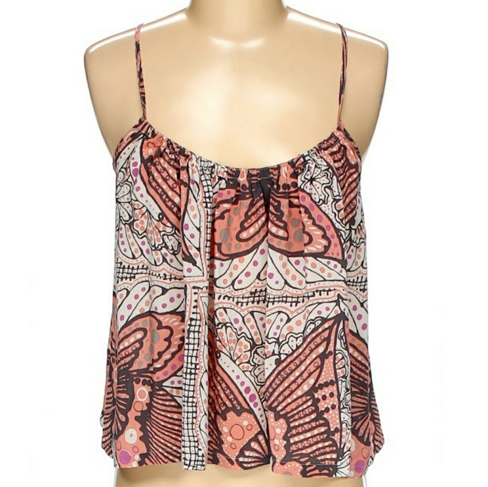 Ecote Silk Boho White Coral Printed Swing Tank Top